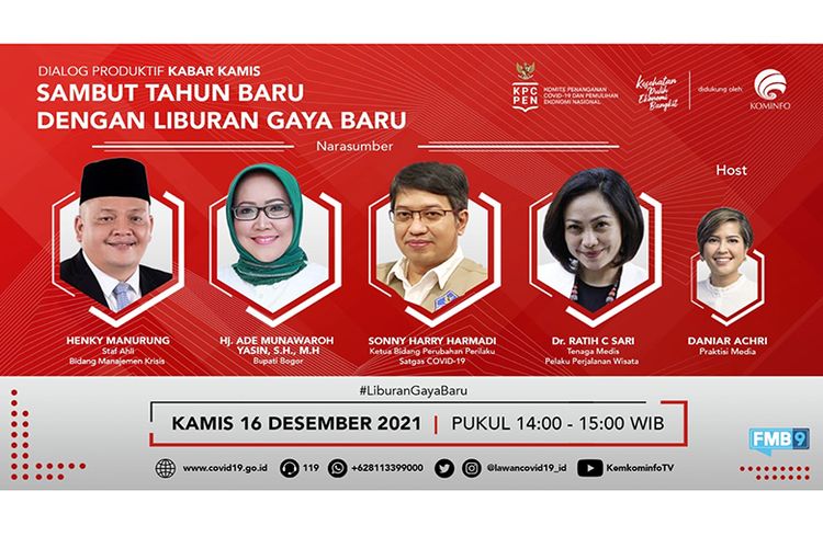 Dialog Sambut Tahun Baru dengan Liburan Gaya Baru dari Media Center Forum FMB9 ? KPCPEN, Kamis (16/12/2021).
