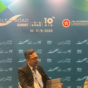 Dr. Ibrahim Kholilul Rohman, Head IFG Progress, menyampaikan perkembangan pasar modal Indonesia di Belt and Road Summit 2025, Hong Kong.

