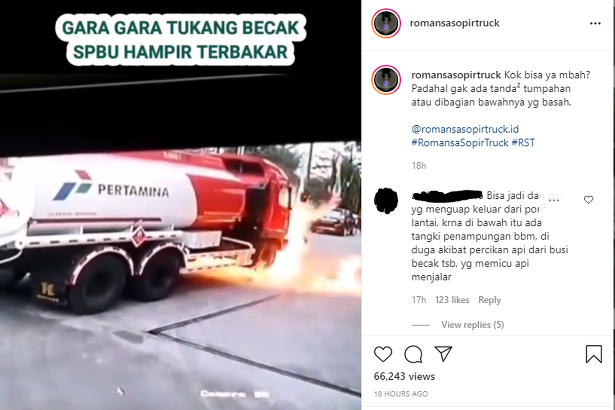 Tangkapan layar video api menyambar kolong truk tangki BBM