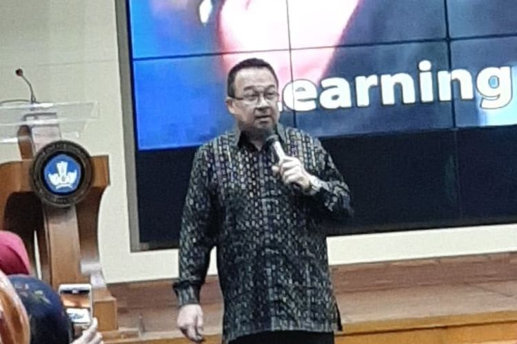 Rhenald Kasali dalam simposium internasional tentang pendidikan di Gedung Kemendikbud, Jakarta, Selasa (3/9/2019).