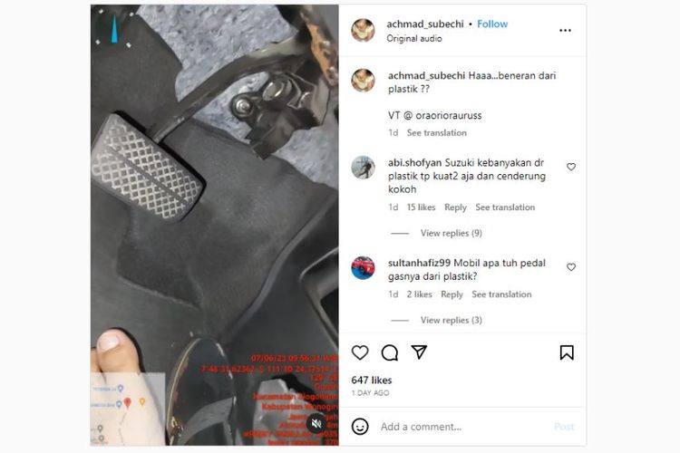 Video viral di media sosial yang memperlihatkan pedal gas mobil Honda dari material plastik patah