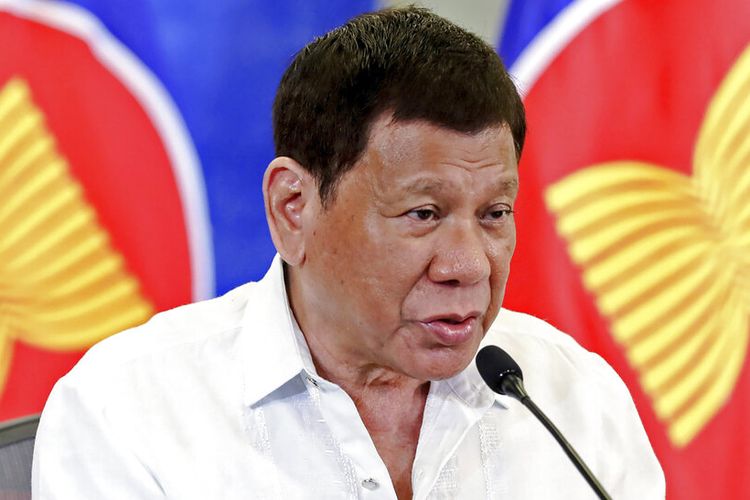 Philippine President Rodrigo Duterte speaks during the ASEAN-China Summit, Monday, November 22, 2021. (Richard Madelo/Malacanang Presidential Photographers Division via AP)