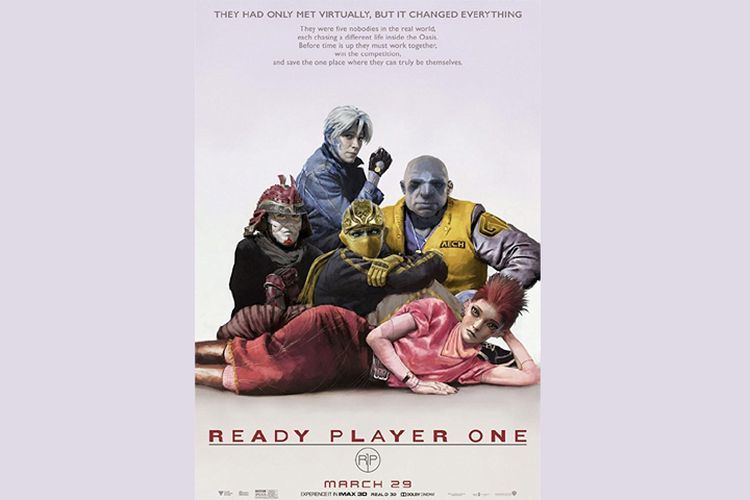 Lena Waithe, Win Morisaki, Tye Sheridan, Olivia Cooke, dan Philip Zhao dalam Ready Player One (2018).