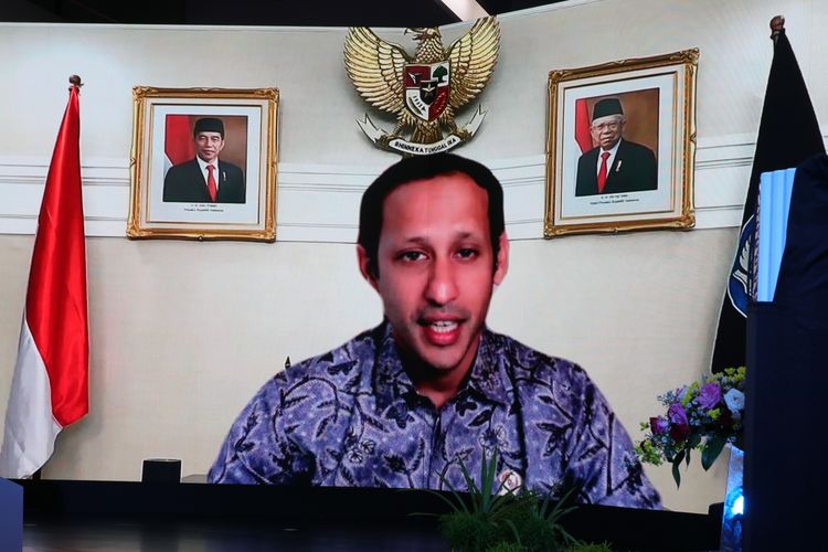 Menteri Pendidikan dan Kebudayaan Indonesia, Nadiem Makarim memberikan sambutan dalam peresmian MNP (18/9/2021).