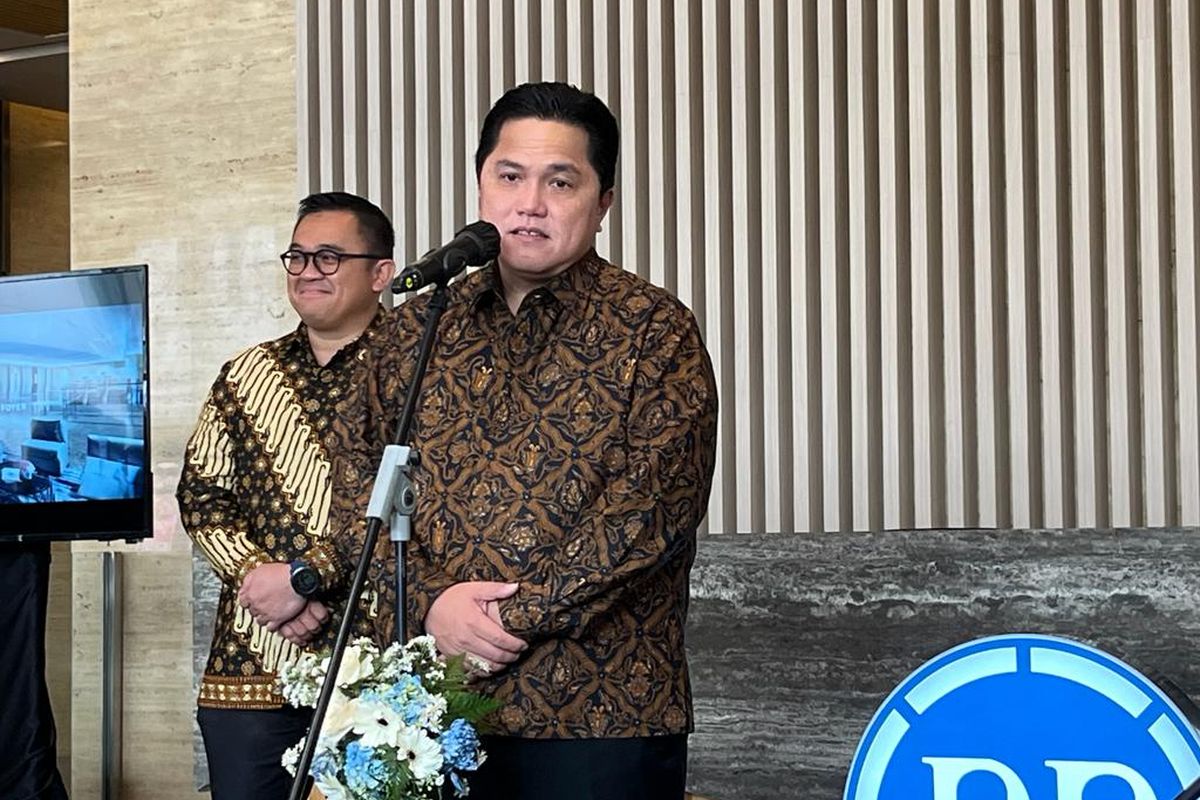 Menteri BUMN Erick Thohir saat meresmikan Menara Danareksa, Jakarta, Jumat (26/5/2023).