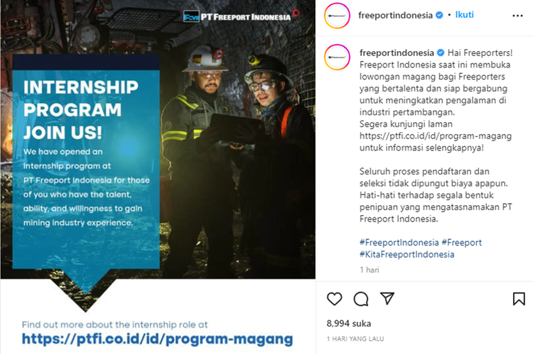 Foto Syarat Lowongan Magang Di Freeport Indonesia Dapat Uang Saku Foto Syarat Lowongan Magang Di Freeport Indonesia Dapat Uang Saku