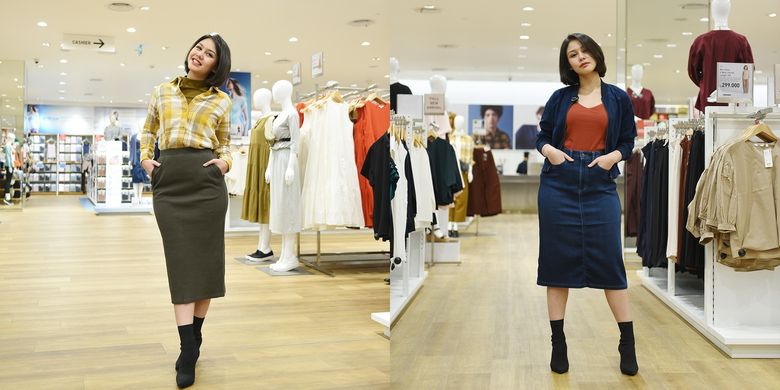 Gaya feminin Vanesha Prescilla memakai koleksi fall/winter 2019 dari Uniqlo.