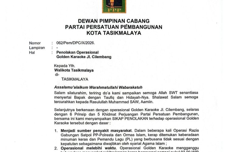 PPP Tasikmalaya Surati Wali Kota, Protes Tempat Karaoke yang Beroperasi hingga Subuh