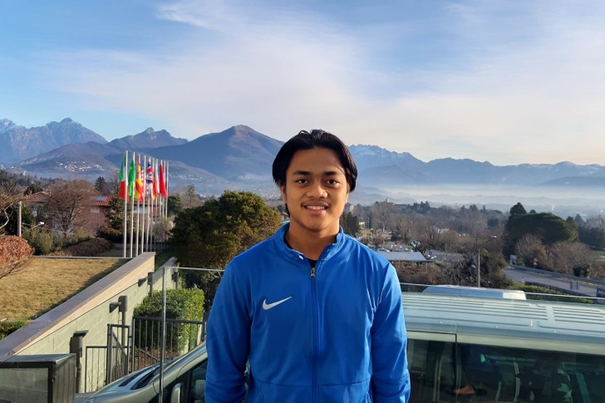 Pemain Garuda Select, Andre Oktaviansyah saat ditemui Kompas.com, di Como, Italia, Rabu (22/1/2020). Andre menjadi salah satu dari lima peserta Garuda Select I yang kembali diikutsertakan dalam program tahap kedua.