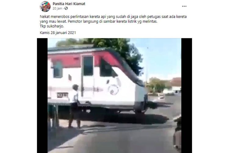 Tangkapan layar unggahan dengan narasi kereta api menabrak pengendara motor di Sukoharjo, Jawa Tengah.