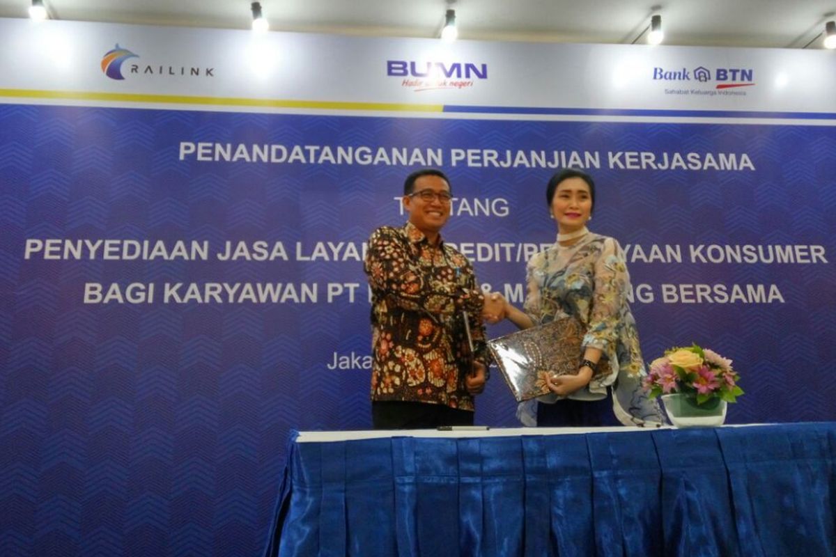 Kerja sama antara PT Bank Tabungan Negara (Persero) Tbk dengan PT Railink, Jumat (13/10/2017).