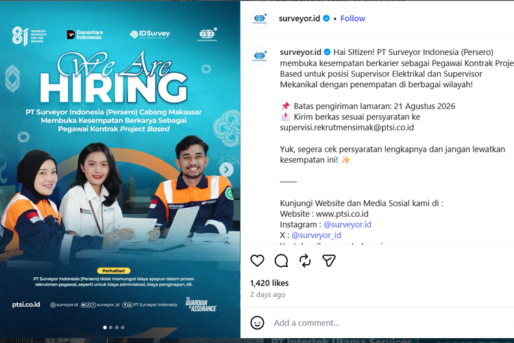 Lowongan Kerja PT Surveyor Indonesia untuk Lulusan S1, Cek Syaratnya