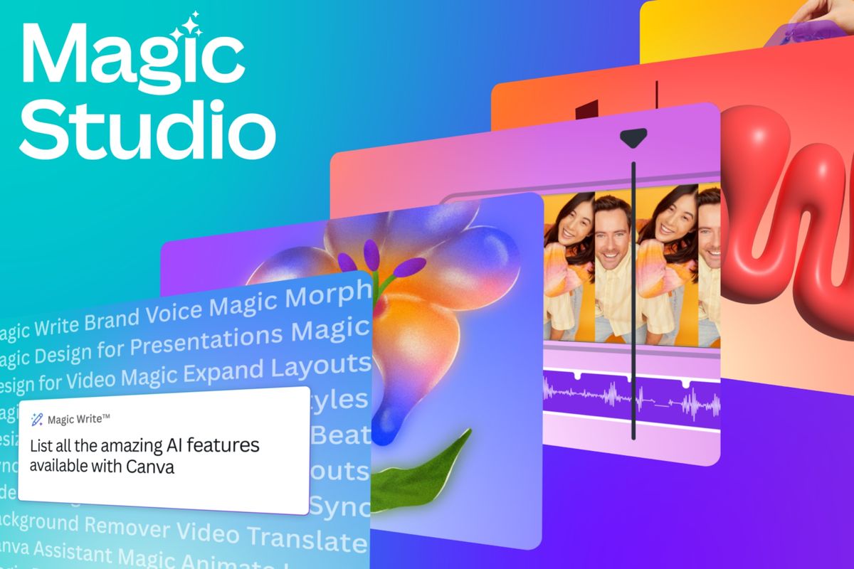 Canva meluncurkan Magic Studio, layanan yang menawarkan 10 tools AI untuk  membuat konten visual dengan lebih mudah, lebih cepat, dan naik level. 10 tools AI baru di Canva Magic Studio meliputi Magic Design, Magic Switch, Magic Media, Magic Write, Magic Animate, Magic Morph, Magic Grab, Magic Expand, Magic Edit v2, Magic Alt Text.