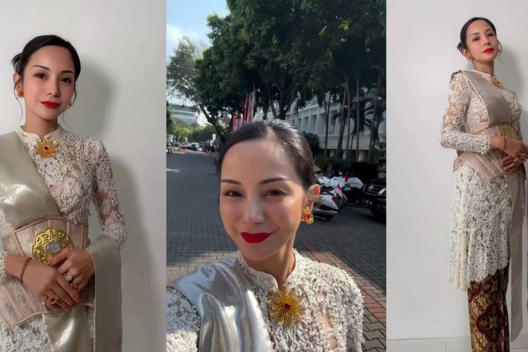 Kirana Larasati saat menghadiri upacara peringatan Hari Ulang Tahun (HUT) ke-80 Republik Indonesia di Istana Merdeka, Jakarta pada Minggu (17/8/2025).