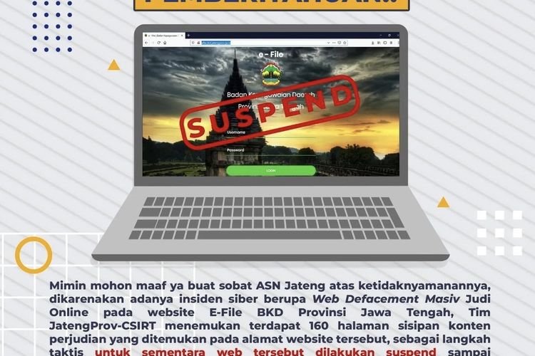 Laman BKD Jateng Diretas, Ada Sisipan Iklan Judi Online