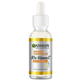 Garnier Bright Complete Vitamin C 30X Booster Serum yang berguna untuk mencerahkan wajah