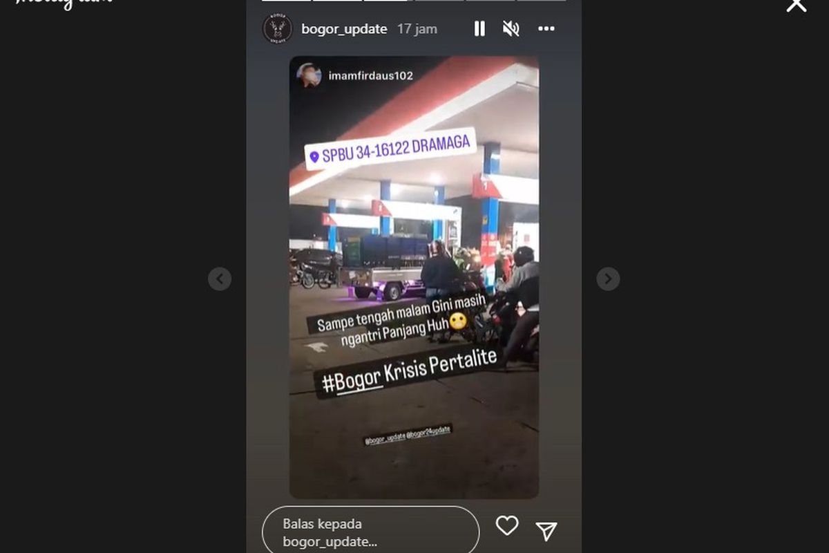 Antrian SPBU di salah satu SPBU Dramaga, Bogor pada akun Instagram @bogor_update