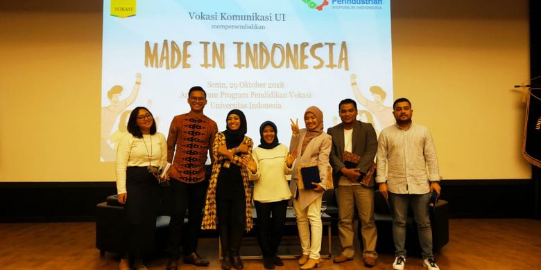 Program Vokasi Komunikasi (Vokom) UI menyelenggarakan Diskusi Nasional bertajuk ?Made In Indonesia: Cintai Produk Lokal Indonesia? di Auditorium Program Vokasi UI (29/10/2018).