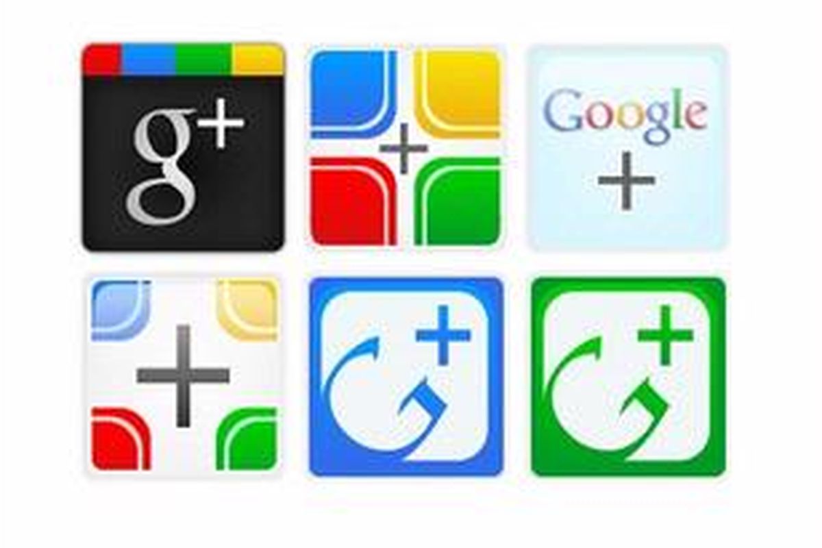Berbagai desain yang pernah menjadi cikal-bakal ikon Google Plus sebelum berwarna merah seperti saat ini.
