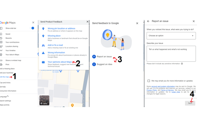 Cara melaporkan masalah atau memberikan saran di Google Maps versi web