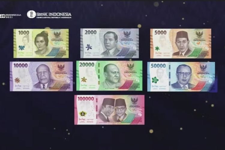 Penampakan 7 pecahan uang baru 2022 yang berlaku mulai 17 Agustus 2022.