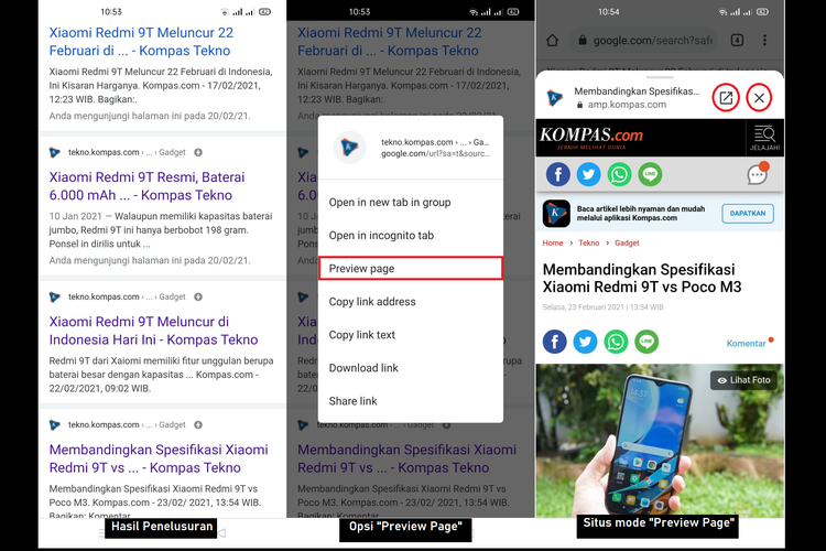 Cara mengintip halaman situs web di Chrome menggunakan fitur Preview Page.