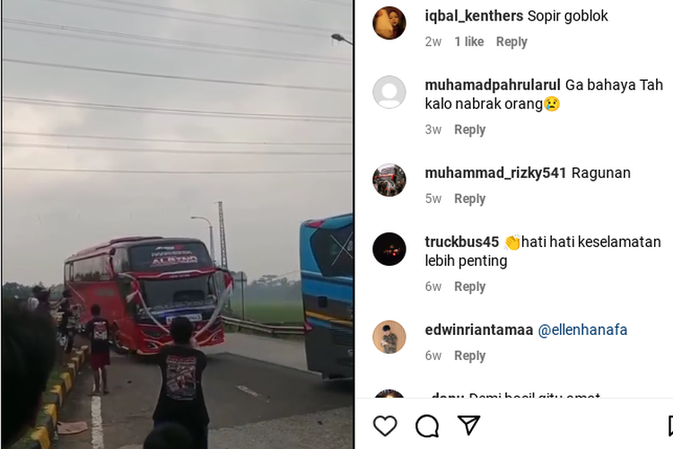 Komentar netizen melihat adegan bahaya bus oleng.