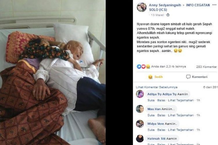 Tangkapan layar saat seorang kakek menemani istrinya yang tengah dirawat di rumah sakit. 