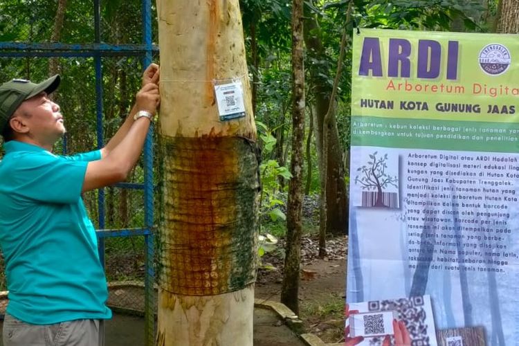 QR code berisi informasi mengenai jenis-jenis tanaman yang dipasang di sejumlah titik di Kawasan Wisata Hutan Kota Kabupaten Trenggalek.