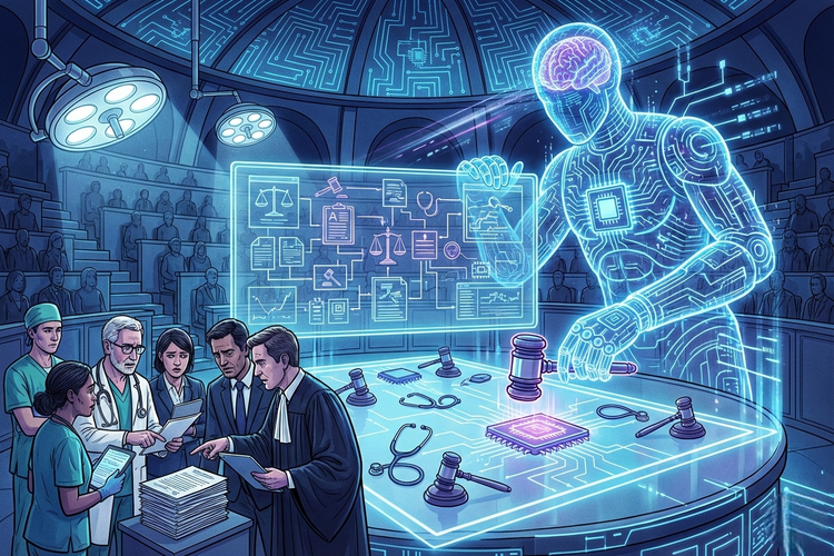 Ilustrasi AI menggantikan pekerjaan pengacara dan dokter.