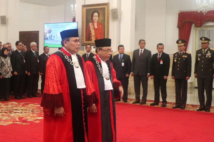 Pembacaan sumpah jabatan hakim MK di Ruang Utama Istana Negara, Jakarta, Kamis (21/3/2019) siang.