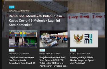  Berita terpopuler Tren hingga Jumat (4/2/2022) pagi.