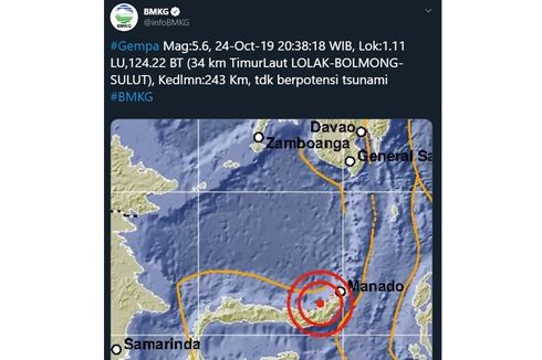 Gempa Magnitudo 5,6 Guncang Sulawesi Utara, Tak Berpotensi Tsunami