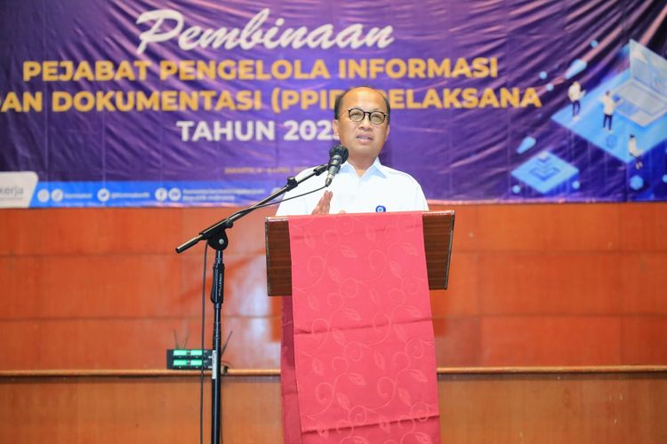 Sekretaris Jenderal Kementerian Ketanagakerjaan (Kemenaker) Anwar Sanusisaat membuka kegiatan Pembinaan Pejabat Pengelola Informasi dan Dokumentasi (PPID) di lingkungan Kemenaker, Jakarta, Selasa (4/3/2023).
