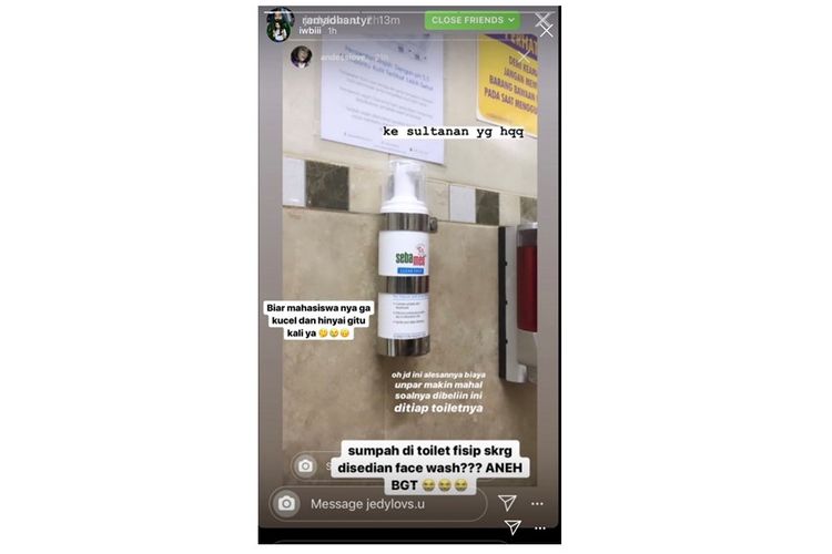 Viral, sabun cuci muka Sebamed tersedia di toilet Universitas Katolik Parahyangan pada Senin (2/9/2019).