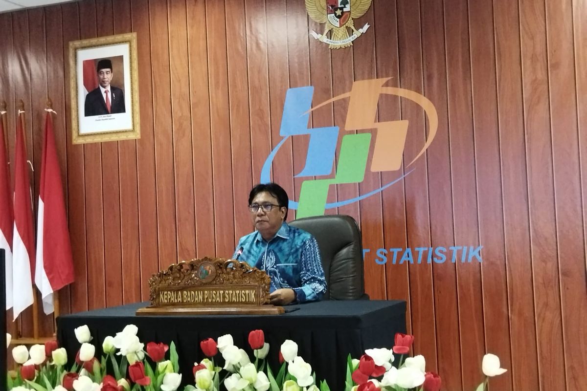 Kepala BPS Margo Yuwono dalam konferensi pers realisasi pertumbuhan ekonomi tahun 2022 di Kantor Pusat BPS, Jakarta, Senin (6/2/2023). 