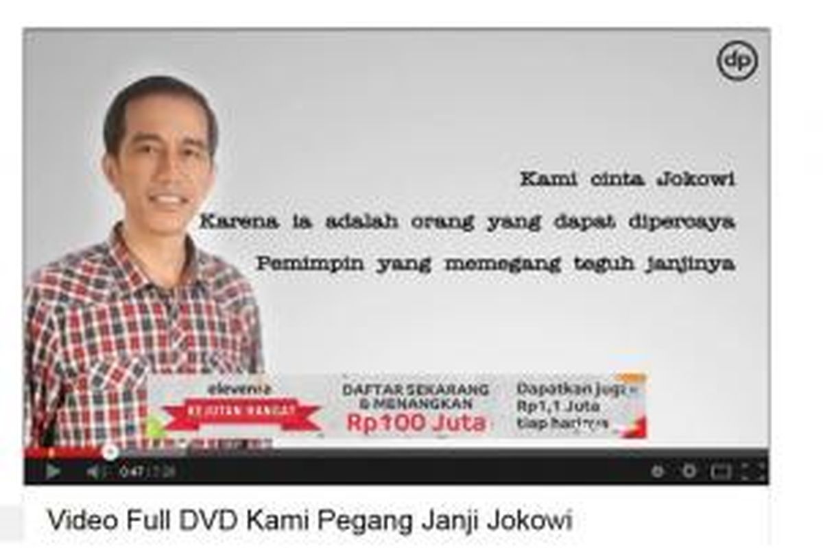 Video Janji Jokowi yang diunggah di youtube. Gambar layar diambil pada Jumat (7/3/2014) pagi.