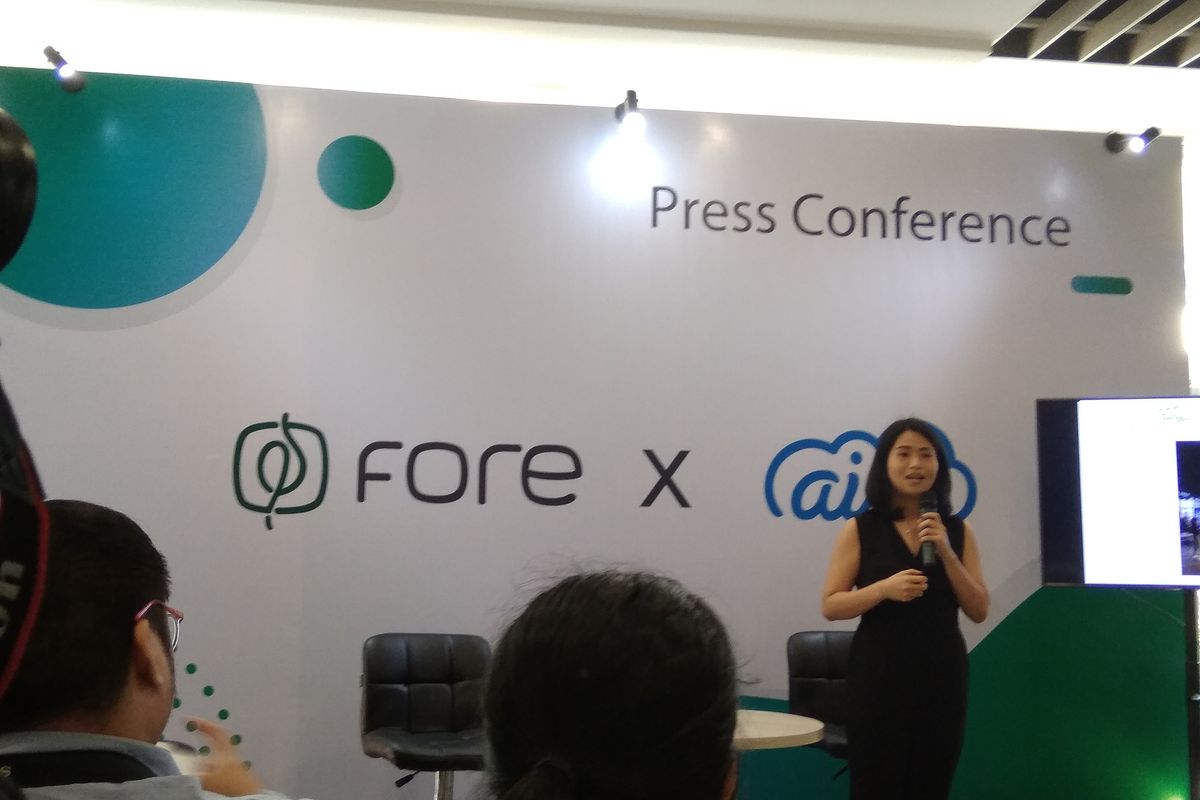 Elisa Suteja, Co-Founder Fore Coffee saat memberikan kata sambutan di Jakarta, Rabu (20/11/2019).