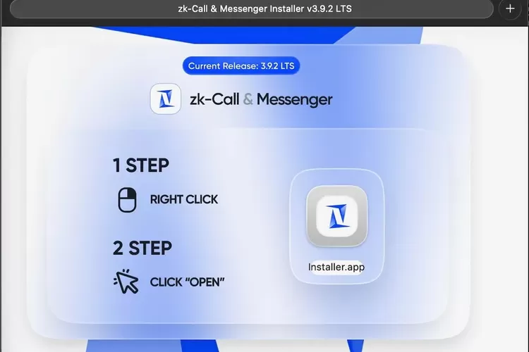 Petunjuk pemasangan aplikasi palsu zk-Call & Messenger di macOS. 