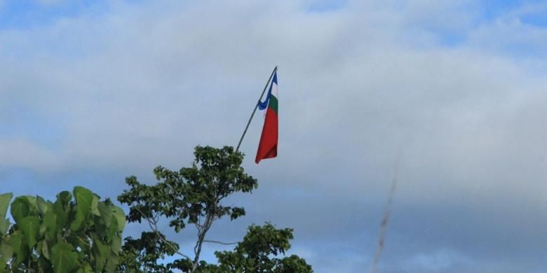 The flag of the South Maluku Republic (RMS) was raised in the Halong area, Ambon City, Maluku, Monday, April 25, 2016. The raising was allegedly related to the RMS anniversary, which is commemorated every April 25.