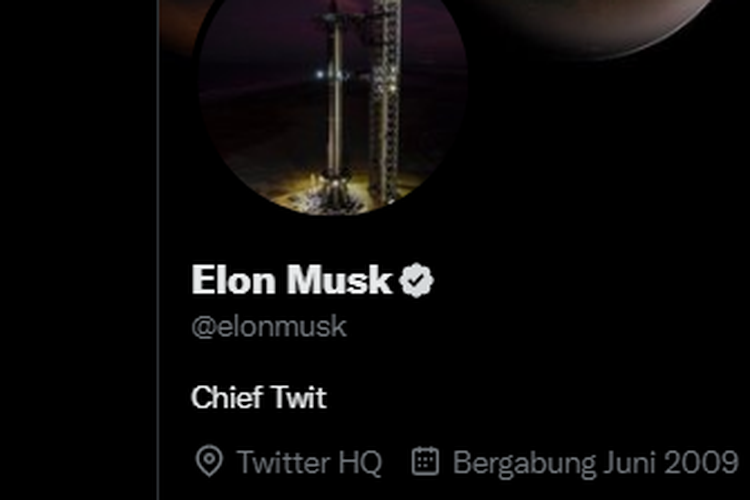 Tangkapan layar akun Twitter milik Elon Musk.
