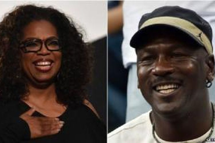 Kaya dan berkulit hitam: Pembawa acara Oprah Winfrey dan mantan pebasket klub Lakers Michael Jordan 