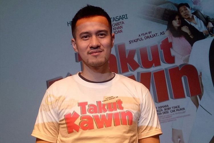 Herjunot Ali saat jumpa pers peluncuran poster dan trailer film Takut Kawin di Plaza Senayan, Jakarta Pusat, Kamis (18/1/2018).