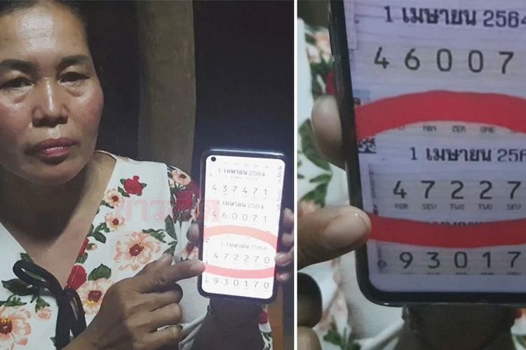 Tithiya Bantaohome ibu di Thailand yang menang lotre 6 juta baht (Rp 2,7 miliar) berkat memakai angka di mimpi anaknya.