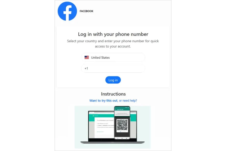 Tampilan situs Facebook palsu yang dibuat oleh peretas untuk mengelabui pengguna WhatsApp. Lewat platform ini, pengguna akan diminta memasukkan kode pairing di mana pelaku akan bisa mengakses akun WA pengguna secara real time tanpa mereka sadari. 