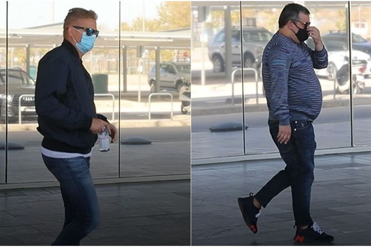 Ayah Erling Haaland, Alf Inge (kiri), bersama super agen Mino Raiola tertangkap kamera saat mendarat di Bandara Barcelona pada Kamis (1/4/2021) pagi waktu lokal.