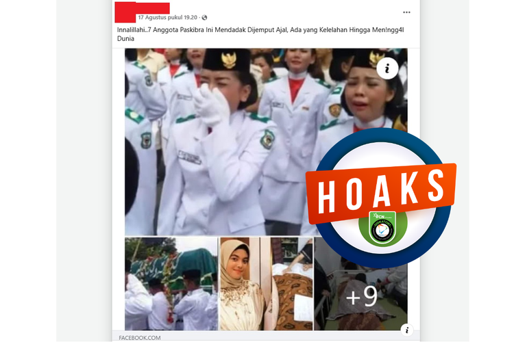 Tangkapan layar Facebook, unggahan yang mengeklaim tujuh orang Paskibraka meninggal karena kelelahan pada 2025
