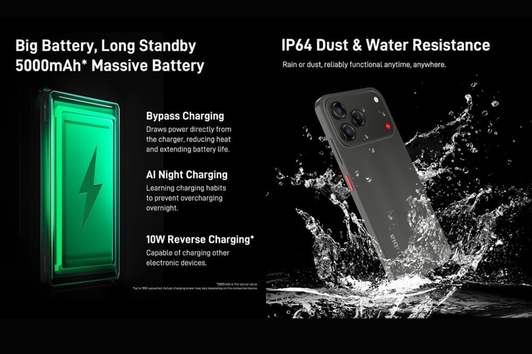 Nubia V80 Design disokong oleh baterai berkapasitas 5.000 mAh. Baterai ini mendukung pengisian daya cepat (fast charging) 22,5 watt serta fitur reverse charging 10 watt. 