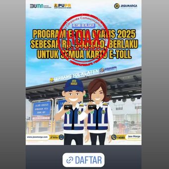 Tangkapan layar informasi hoaks yang beredar mengenai program e-Toll gratis Rp 500.000 dari Jasa Marga.