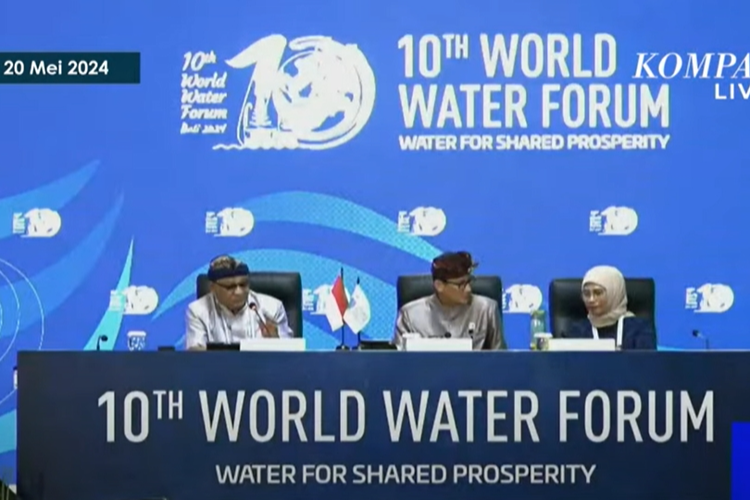 Menparekraf Sandiaga dalam konferensi pers World Water Forum ke-10 di Bali Nusa Dua Convention Center, Senin (20/5/2024).